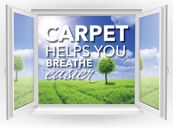 open window with Carpet Helps You Breath Easier text