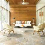 living room with natural stone tile